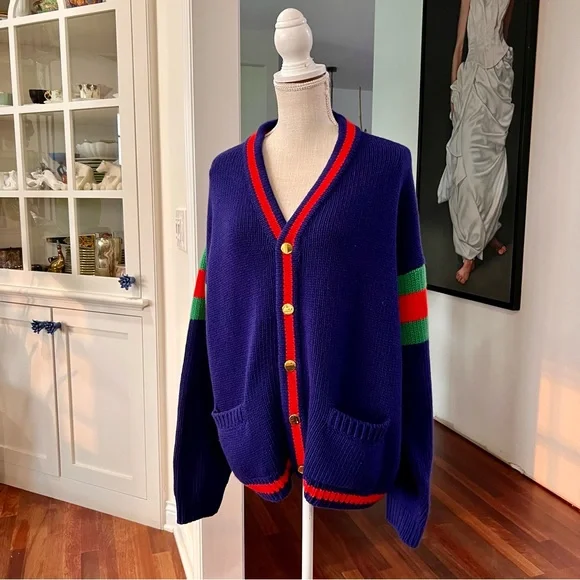 Gucci 100th Anniversary Navy Cardigan with Red and Green Accents - Picture 10 of 11